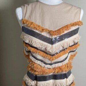 Eva Mendez Orange & Cream Sequin Flapper Style Dress